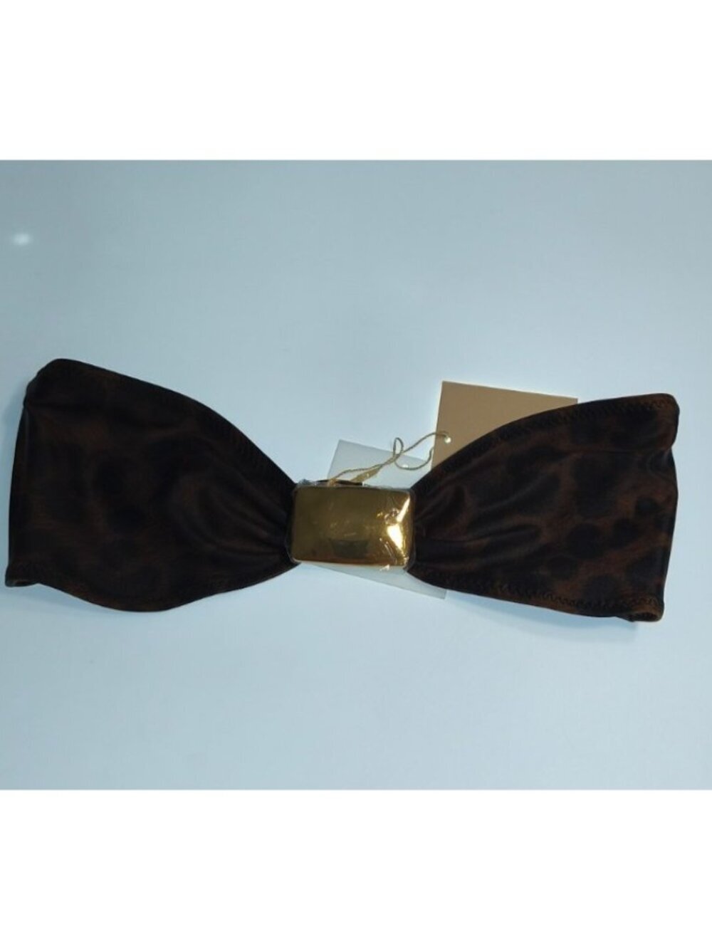 NWT SAME Los Angeles Pierced Bandeau Bikini Top Leopard Print Gold Hardware M